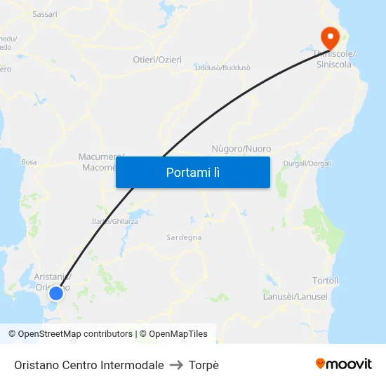 Oristano Centro Intermodale to Torpè map