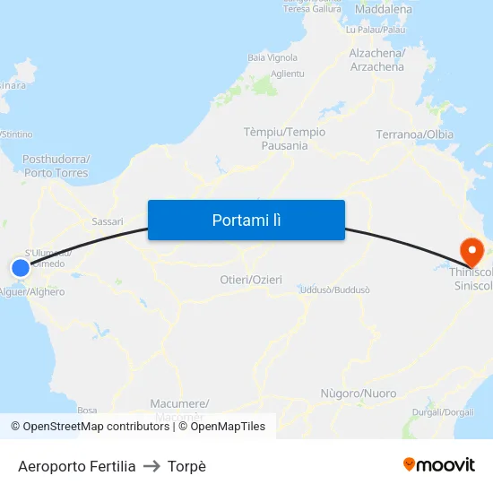 Aeroporto Fertilia to Torpè map