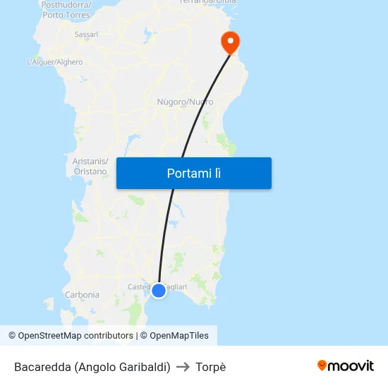 Bacaredda (Angolo Garibaldi) to Torpè map