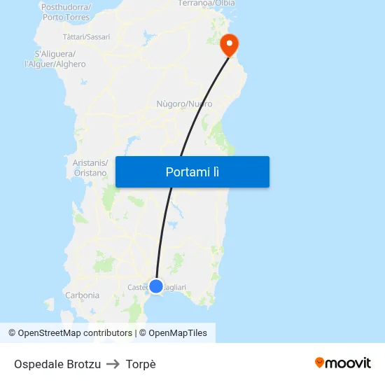 Ospedale Brotzu to Torpè map