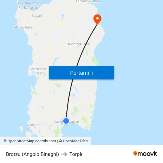 Brotzu (Angolo Binaghi) to Torpè map