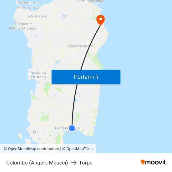 Colombo (Angolo Meucci) to Torpè map