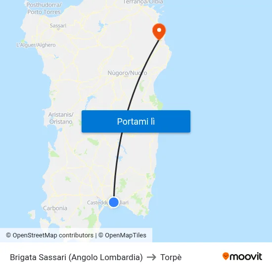 Brigata Sassari (Angolo Lombardia) to Torpè map