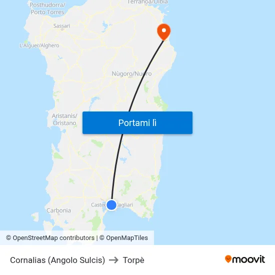 Cornalias (Angolo Sulcis) to Torpè map