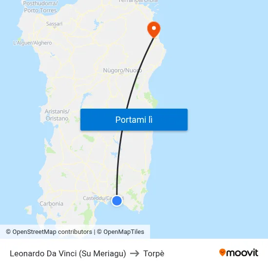 Leonardo Da Vinci (Su Meriagu) to Torpè map
