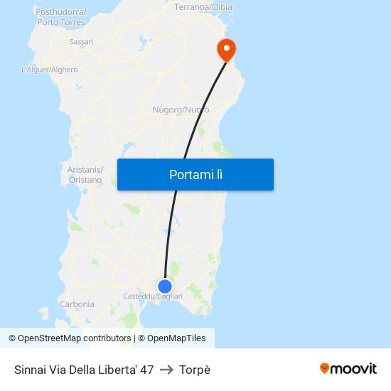 Sinnai Via Della Liberta' 47 to Torpè map