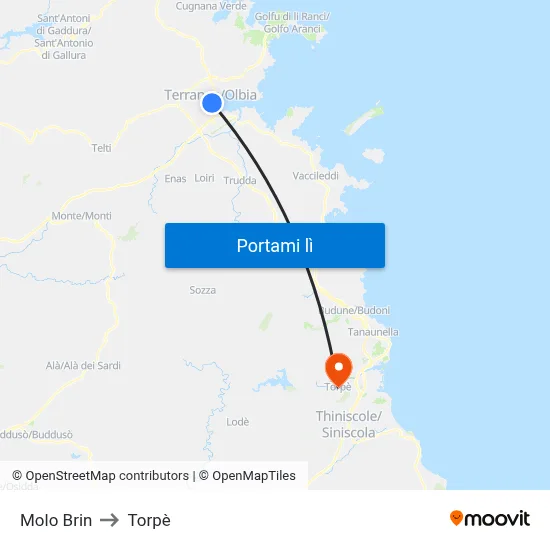 Molo Brin to Torpè map