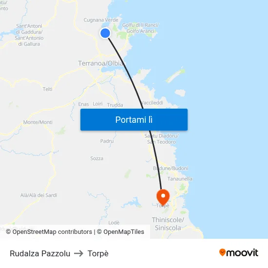 Rudalza Pazzolu to Torpè map