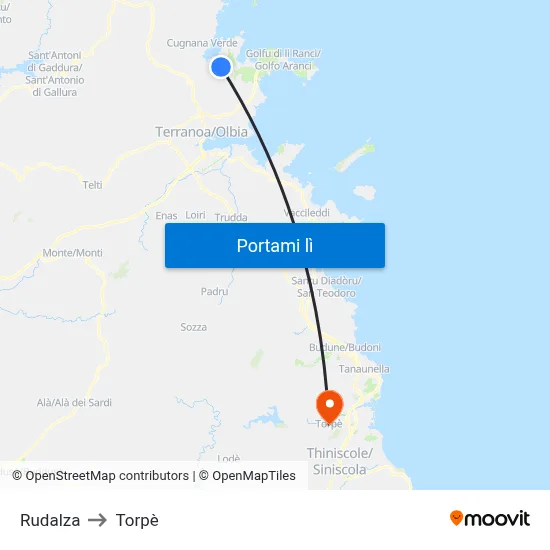 Rudalza to Torpè map