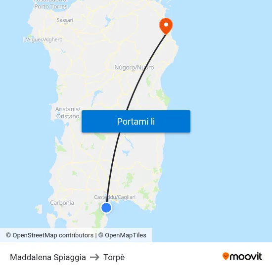 Maddalena Spiaggia to Torpè map
