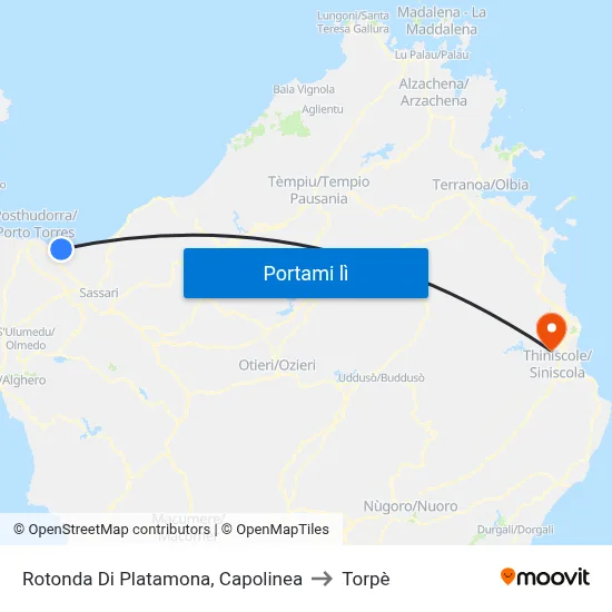 Rotonda Di Platamona, Capolinea to Torpè map