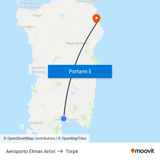 Aeroporto Elmas Arrivi to Torpè map