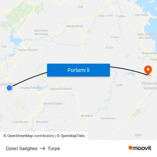 Ozieri Salighes to Torpè map