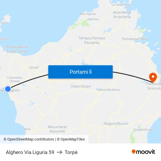 Alghero Via Liguria 59 to Torpè map