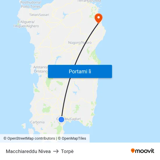 Macchiareddu  Nivea to Torpè map