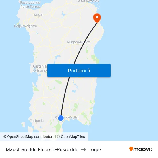Macchiareddu  Fluorsid-Pusceddu to Torpè map