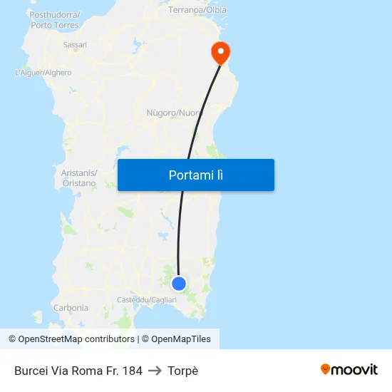 Burcei Via Roma Fr. 184 to Torpè map