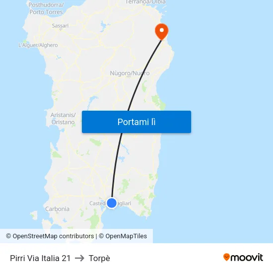 Pirri Via Italia 21 to Torpè map