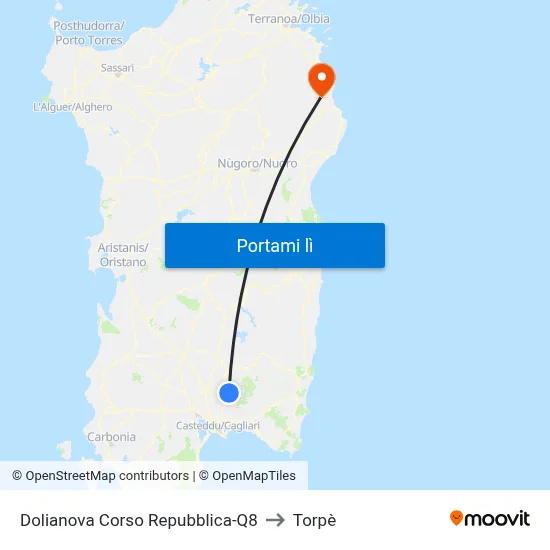 Dolianova Corso Repubblica-Q8 to Torpè map