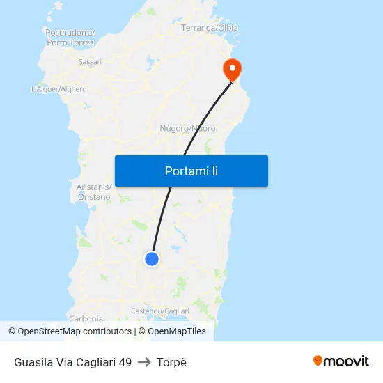 Guasila Via Cagliari 49 to Torpè map