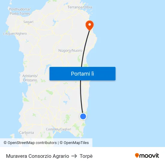 Muravera Consorzio Agrario to Torpè map