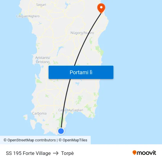 SS 195 Forte Village to Torpè map