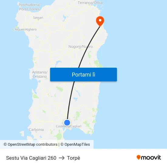 Sestu Via Cagliari 260 to Torpè map