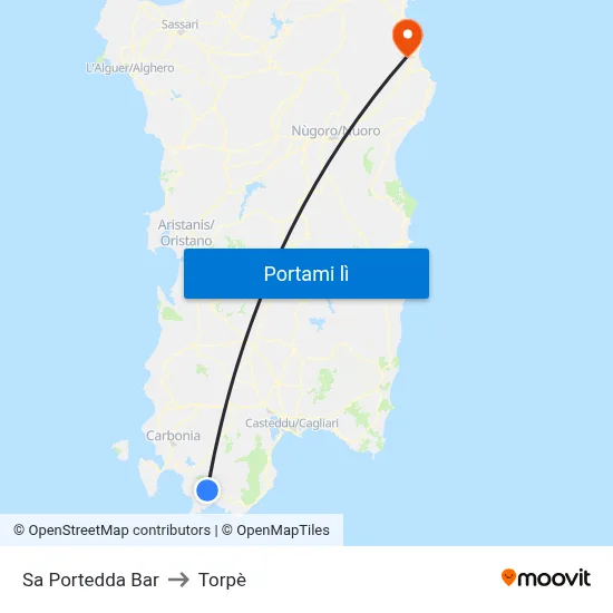 Sa Portedda Bar to Torpè map