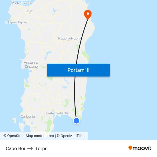 Capo Boi to Torpè map