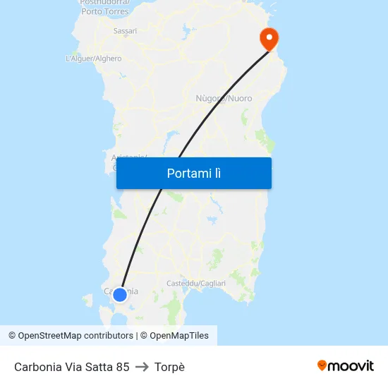 Carbonia Via Satta 85 to Torpè map