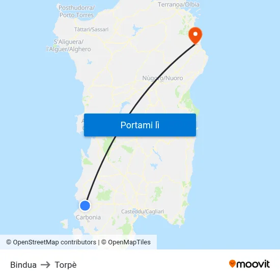 Bindua to Torpè map