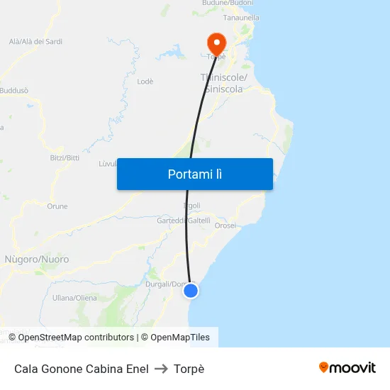 Cala Gonone Cabina Enel to Torpè map