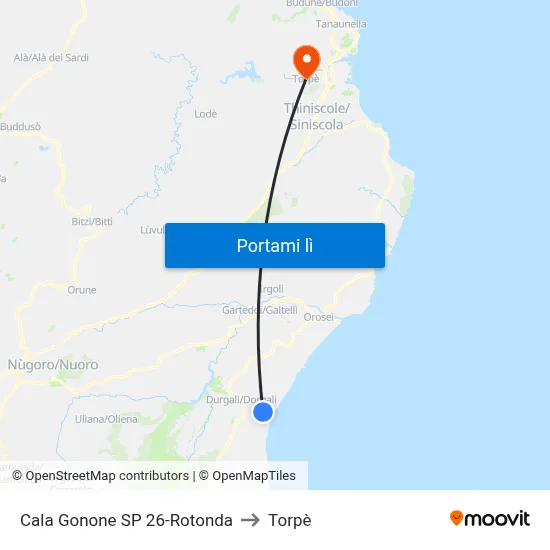 Cala Gonone SP 26-Rotonda to Torpè map