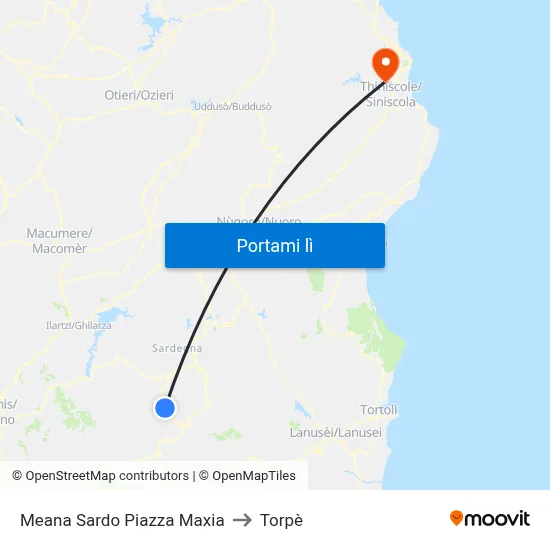 Meana Sardo Piazza Maxia to Torpè map