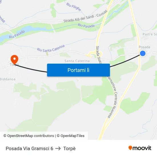 Posada Via Gramsci 6 to Torpè map