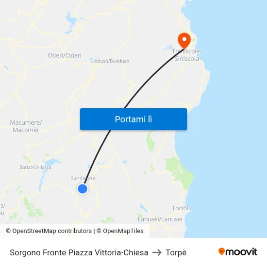 Sorgono Fronte Piazza Vittoria-Chiesa to Torpè map
