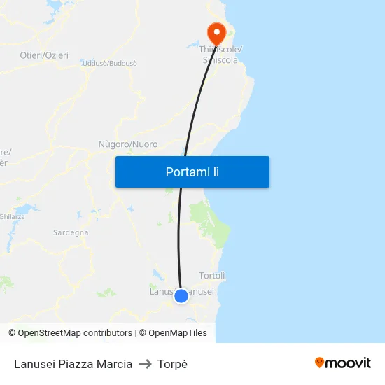 Lanusei Piazza Marcia to Torpè map