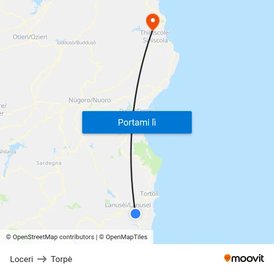 Loceri to Torpè map