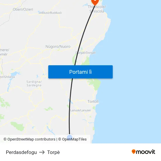Perdasdefogu to Torpè map