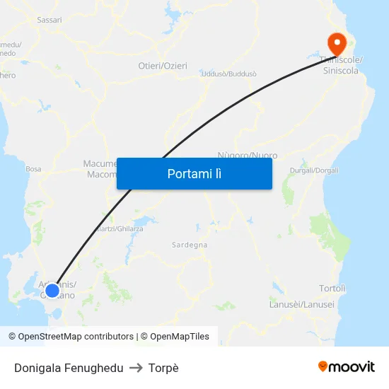 Donigala Fenughedu to Torpè map