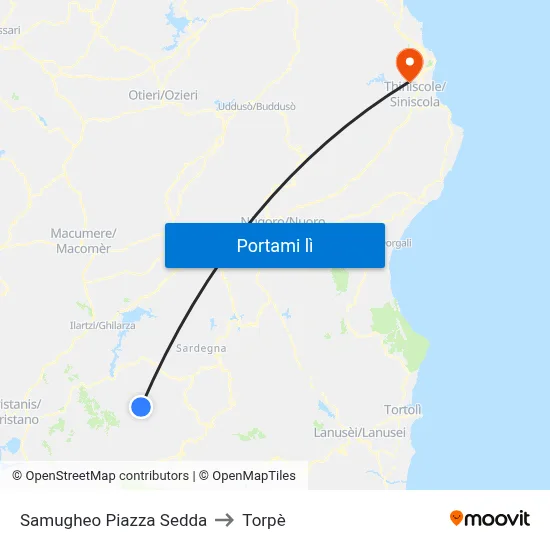 Samugheo Piazza Sedda to Torpè map