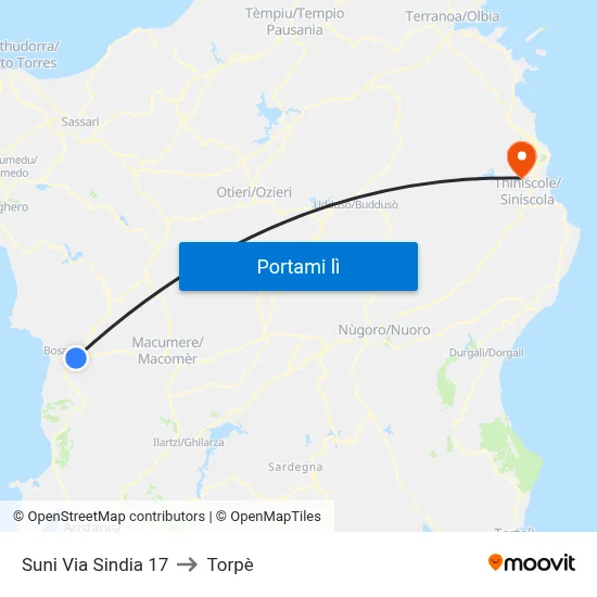 Suni Via Sindia 17 to Torpè map