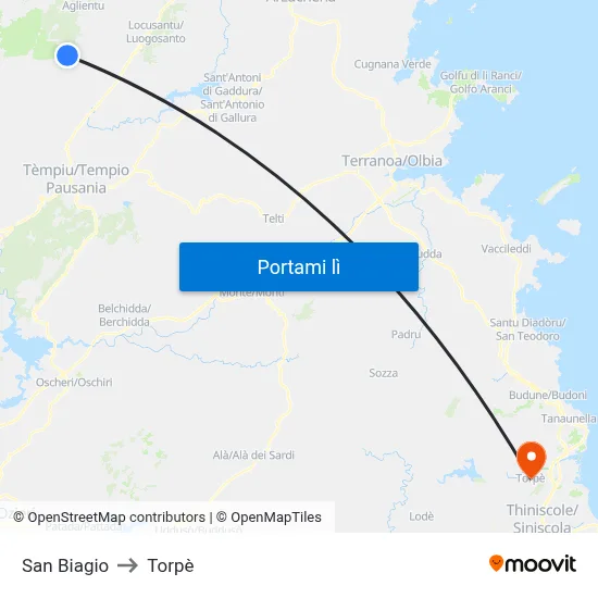 San Biagio to Torpè map