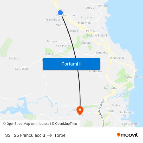 SS 125 Franculacciu to Torpè map