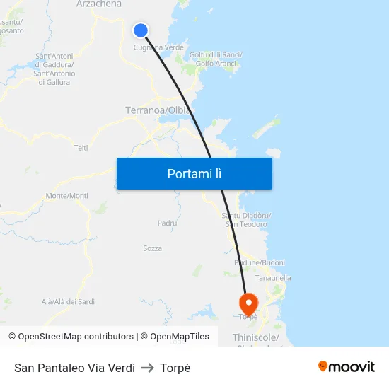 San Pantaleo Via Verdi to Torpè map
