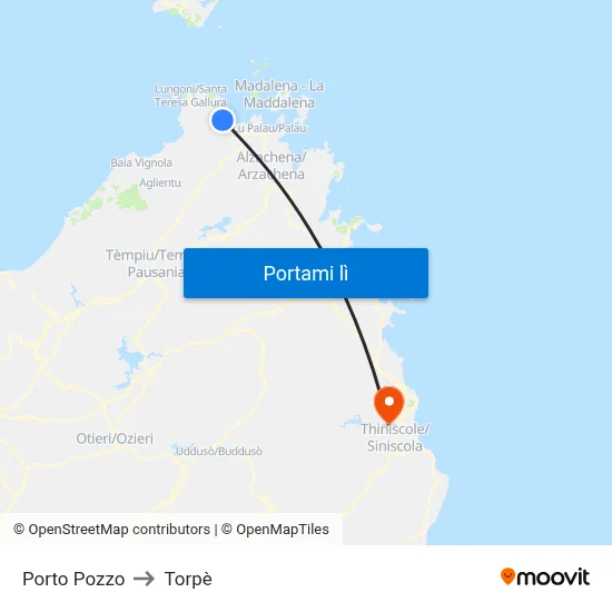 Porto Pozzo to Torpè map