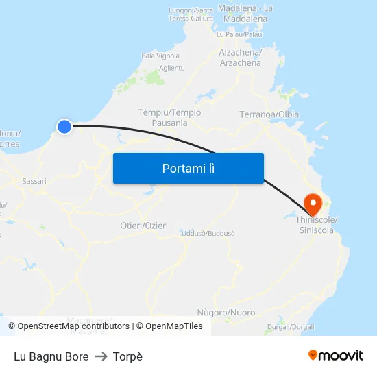 Lu Bagnu Bore to Torpè map