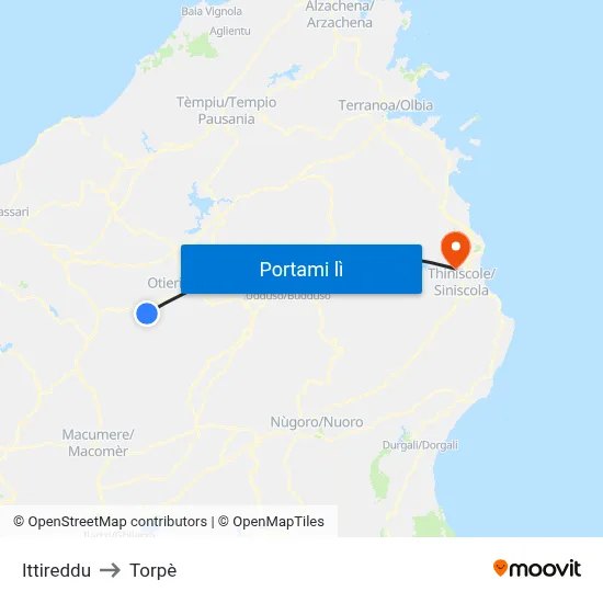 Ittireddu to Torpè map