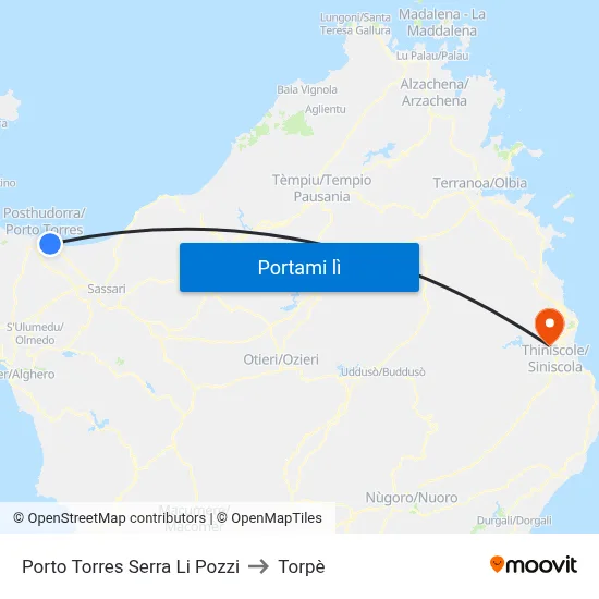 Porto Torres Serra Li Pozzi to Torpè map