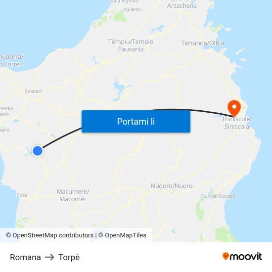 Romana to Torpè map